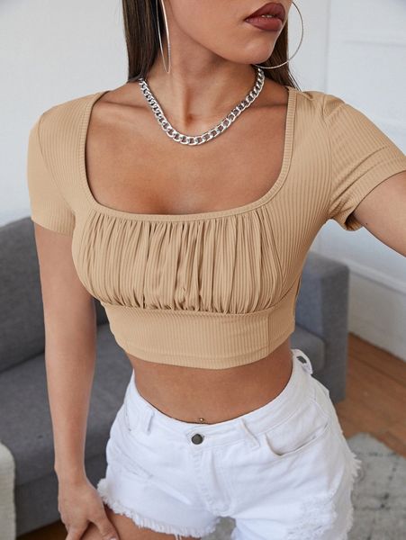 

ruched bust crop tee z25k#, White