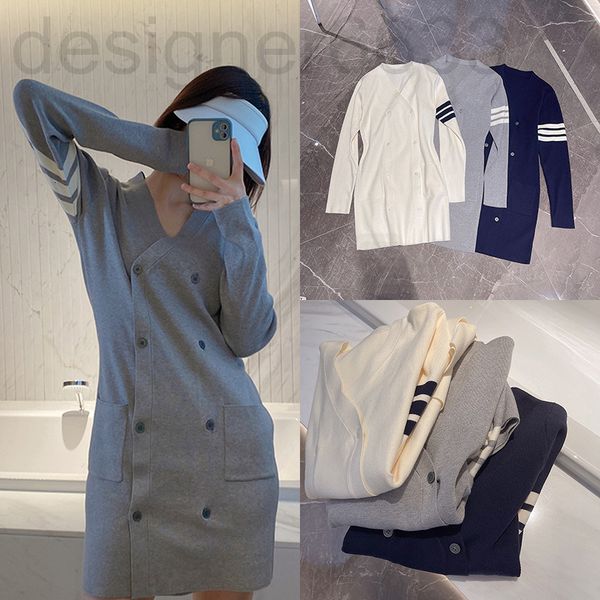 

casual dresses designer tb spring and summer product british style double breasted slim fit, bag buttocks bottom knitted dress for women ufy, Black;gray