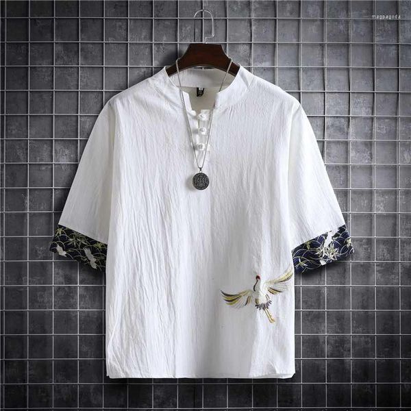 Roupas étnicas m-5xl plus size camisas para homens de meia manga Botão da primavera de streetwear linho de algodão linho chinês Bloups Man