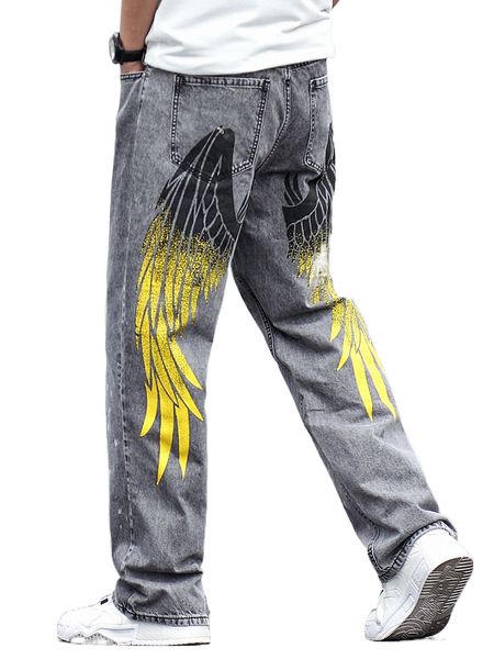 

men wings print slant pocket jeans p5ck#, Blue