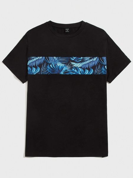 

men colorblock tropical print tee f7bm#, White;black