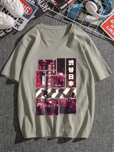 

men japanese letter & street print tee o9at#, White;black