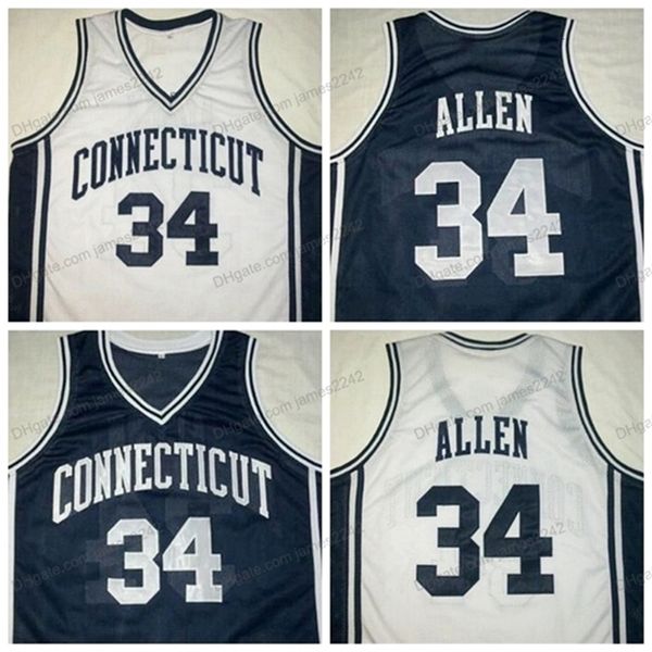 Nikivip Custom Retro RAY # 34 Allen College Basketball Jersey Uomo Cucito Bianco Blu Qualsiasi Taglia 2XS-5XL Nome E Numero