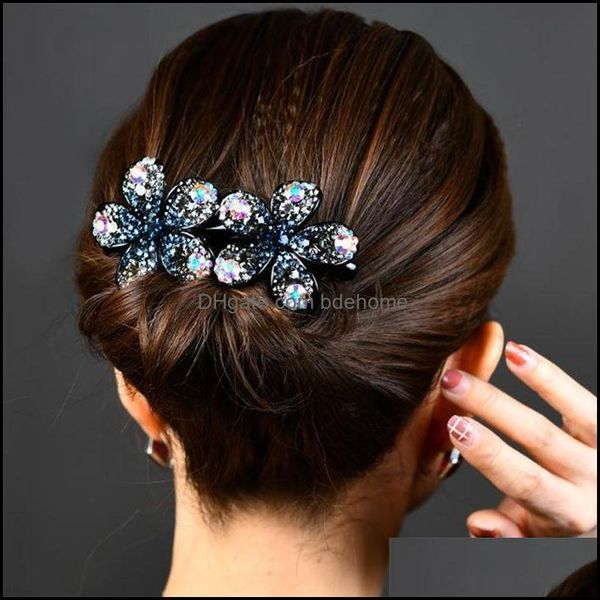 Forcine per capelli Gioielli per capelli Artigli di strass di cristallo Per le donne Fermagli per fiori Mollette Crab Ponytail Holder Bands Accessori Drop Delivery 2021 Kr