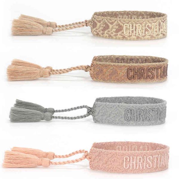 

brand fashion luxury bracelets chains women men embroidered handmade woven signature tassel bangle adjustable friendship bangles holiday bea, Golden;silver