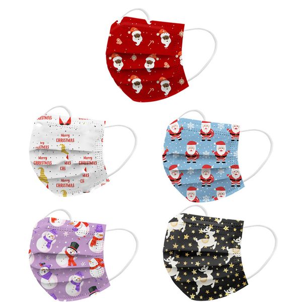 

christmas disposable face masks breathable snowmen santa pattern 3-ply non-woven cup dust masks with elastic earloop for men women daily use