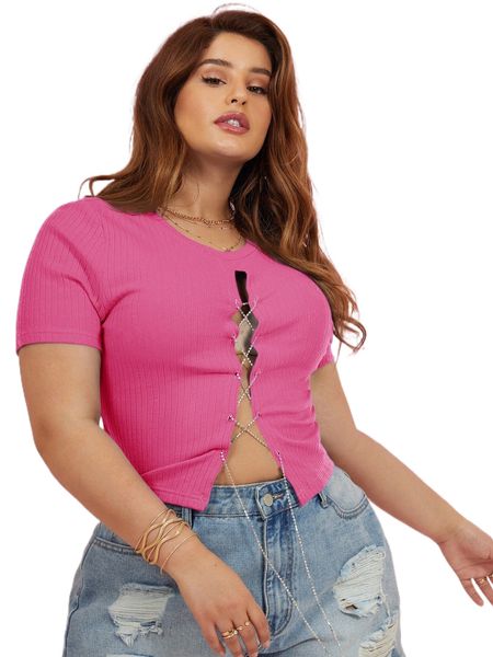 

plus rhinestone lace up front t3fh#, Black