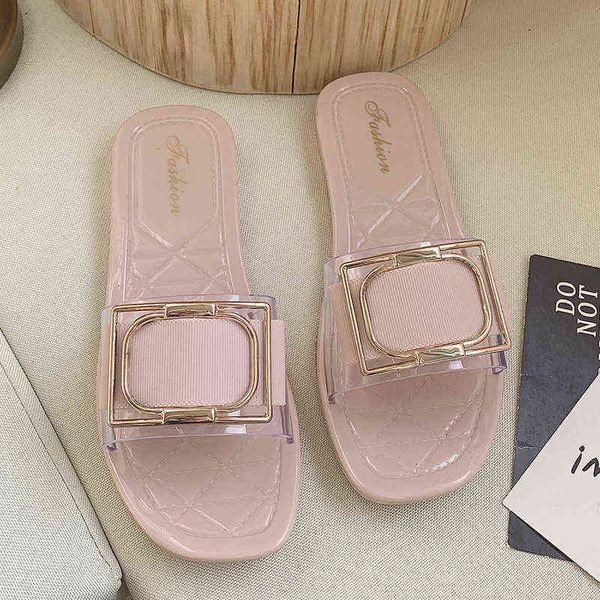 

2020 summer new women summer flat slippers fashion square buckle beac candy color outdoor slippers casual sandals tx82 y220719, Black