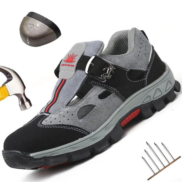 

men shoes steel toe cap safety sandals summer breathable men's indestructible anti-puncture anti-smash 220810, Black;brown