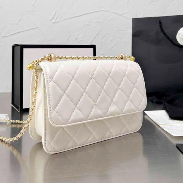 

tz women flap crossbody bag black white pink khaki genuine leather french designer bags classic handbags double gold-tone metal balls chains