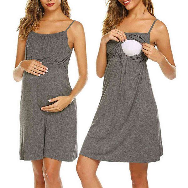 

pregnant dress summer women sleeveless bandage pregnancy maternity dress solid vest dress straps vestido embarazada g220309, White