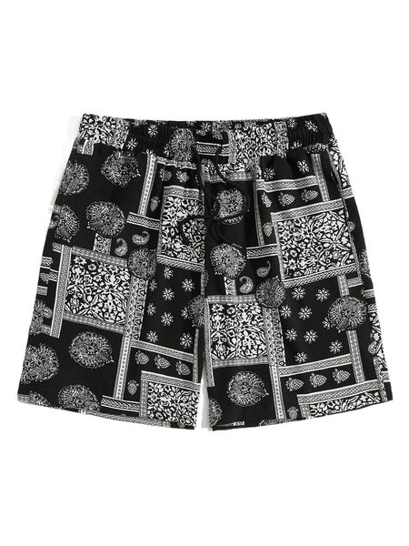 

romwe guys scarf print shorts t3ec#, White;black