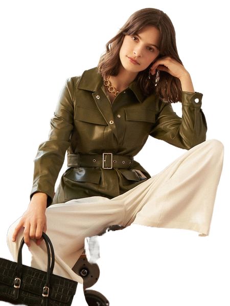 

motf premium pu leather belted jacket y0yt#, Black;brown