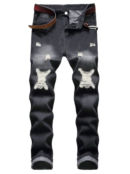 

romwe guys ripped jeans y6uv#, Blue