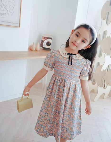

flower kid girl dresses set 90-160cm fashion designer boutique clothes cotton materials wholesale 2022 summer, Red;yellow
