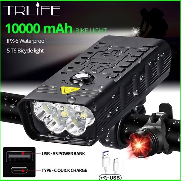 10000mAh Bike Light USB Recarregável 5000 Lumens Bike Farol 6T6 LED LUZ DE LARLHA DE