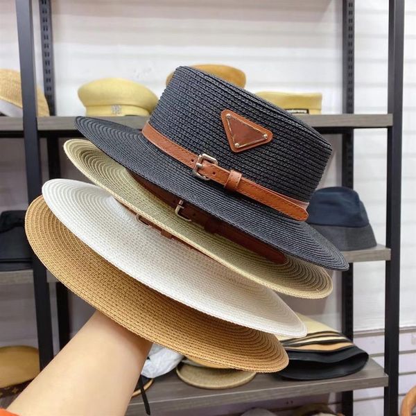 

2021 luxury p letter flat straw hat for women men travel beach shade tide hats284a, Blue;gray