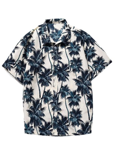 

romwe guys tropical graphic button front shirt n2qi#, White;black