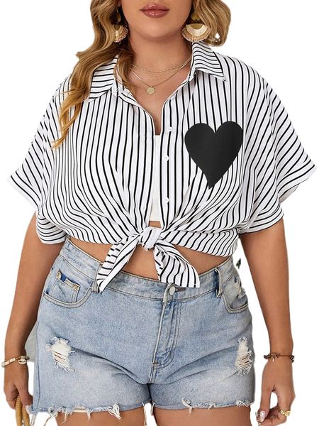 

plus striped print batwing sleeve button up shirt m1kx#, Black