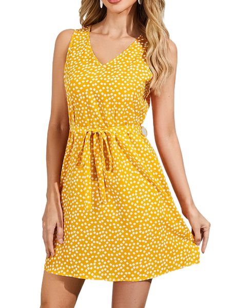 

ditsy floral sleeveless belted dress a6iu#, Black;gray