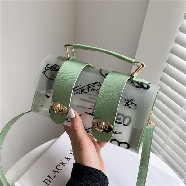 

women shoulder bag pvc transparent graffiti messenger female bag small designer handbag purse crossbody bags for women 220507