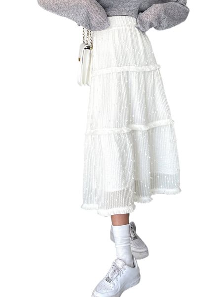 

dazy high waist frill ruffle hem skirt x0az#, Black