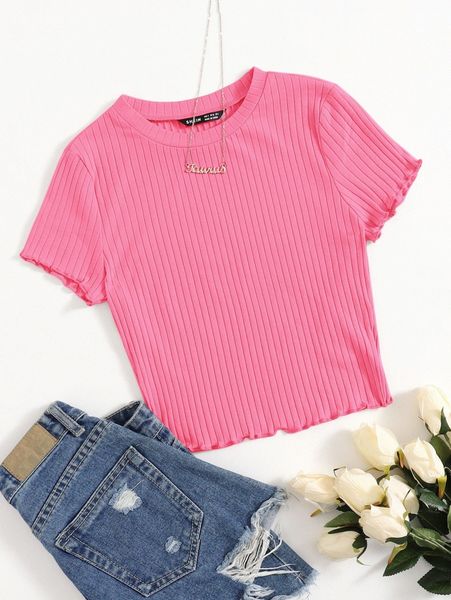 

solid lettuce trim rib-knit tee y32i#, White