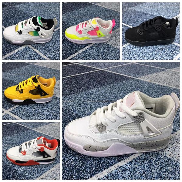 

2023 white oreo td jumpman 4s kids baketball shoes rasta lemon venom alternate pure money school boys girls toddler fire red sneakers child, Black