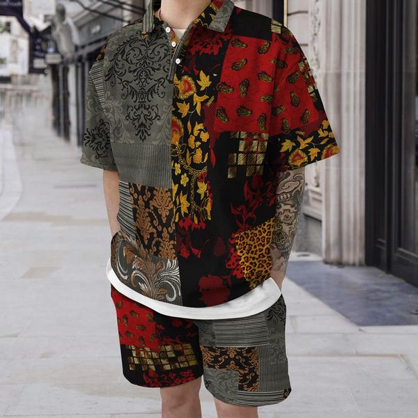 

men's tracksuits 2022 men's short sleeve button shirt suit spring and summer leopard print beach sports leisure fashion two piece, Gray