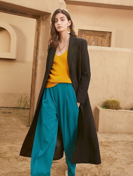 

peak collar split back longline blazer 0244#, White