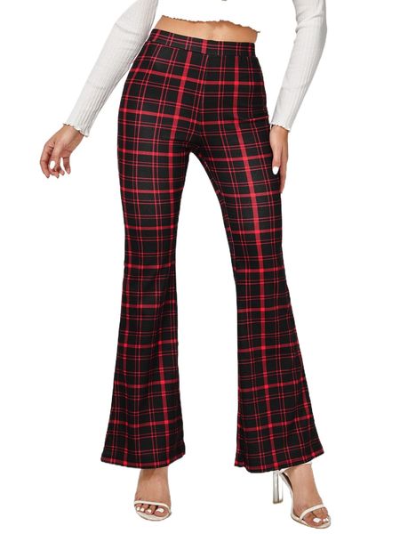 

plaid flare leg pants g4lw#, Black;white