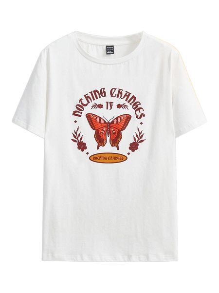 

x the creative witch butterfly & slogan graphic tee f4vi#, White