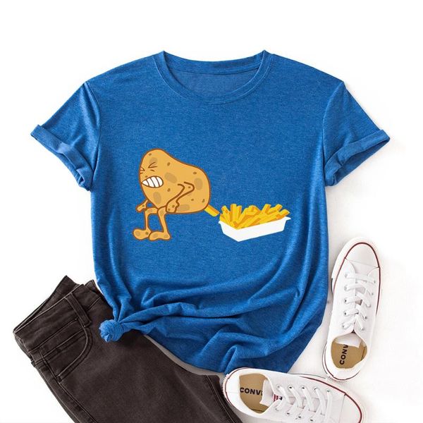 

women's t-shirt funny potato french fries food graphic shirt women short sleeve colored summer tee shirts female clothes, White