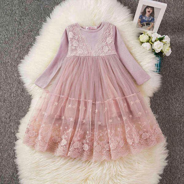 

3-8t girls long sleeve dress for autumn kids casual dresses daily wear pink little girl princess full clothing vestidos g220518, Red;yellow