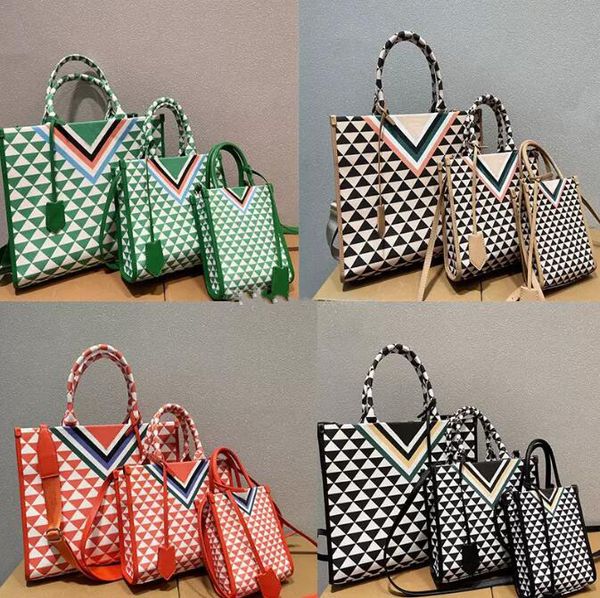 

triangle jacquard fabric tote bags handbag designer large capacity totes bag ladies contrast embroidered leather fashion handy messenger sho