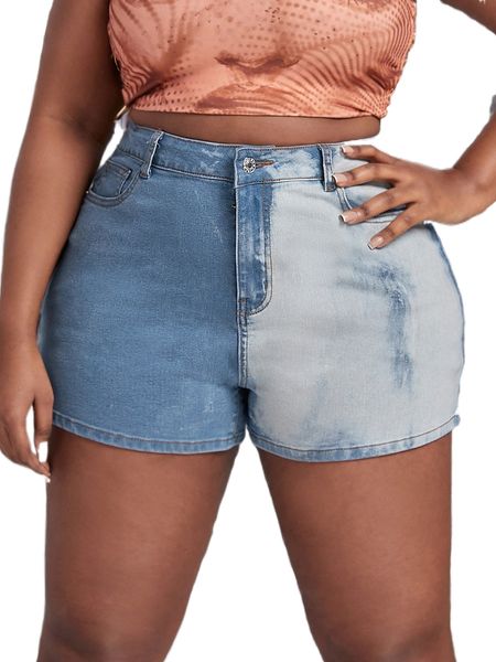 

plus two tone denim shorts k5mz#, White;black