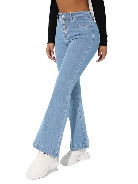 

petite high waist flare leg jeans 33pg#, Blue