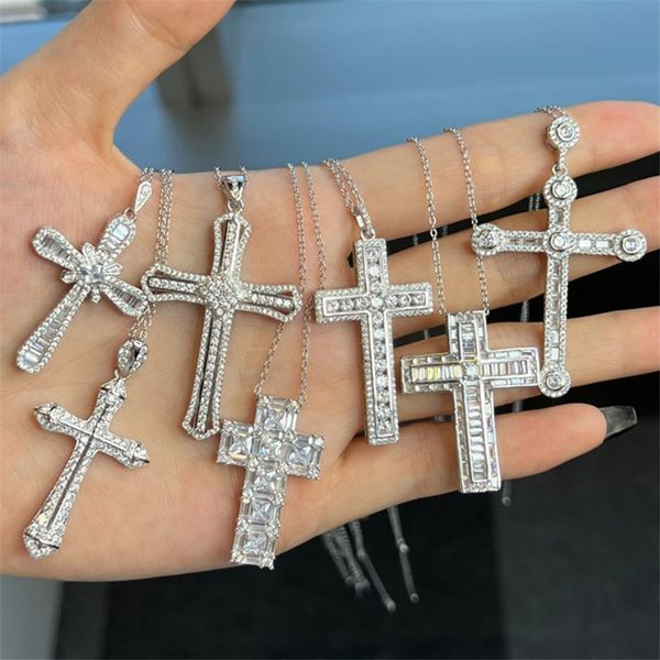 

hip hop luxury necklace designer jewelry 925 sterling silver cross pendant necklace o chain 5a cubic zirconia for women girls party chokers