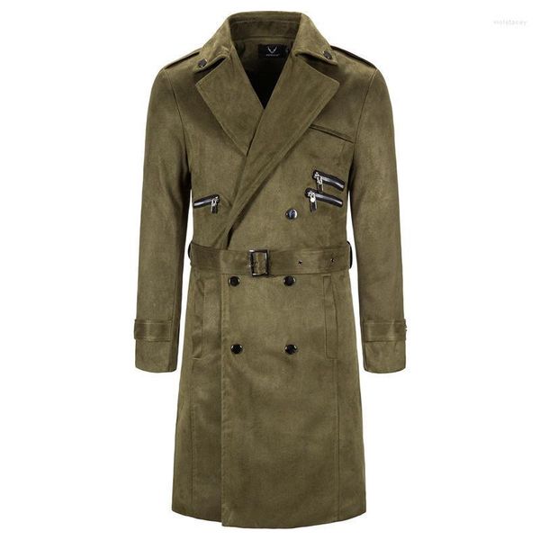Herren Trench Coats Herumn Long Coat Männer Britisch -Stil Doppelbrust Erbsen Mode Schärpe Windbreaker Jacke Marke Mantel Viol22