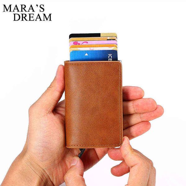 

mara's dream business id credit card holder men and women metal rfid vintage aluminium box pu leather wallet note carbon 220520, Red;black