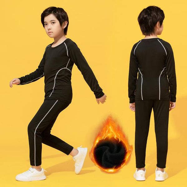 

running sets children's thermal underwear breathable compression t-shirt leggings for a boy football basketball base suitrunning, Black;blue