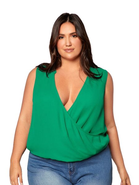 

plus surplice neck blouse 98ro#, Black