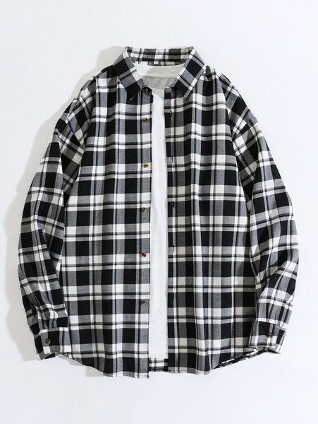 

men plaid button front shirt without tee o6lm#, White;black