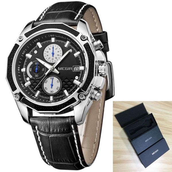 

wristwatches megir fashion luxury men multifunctional quartz watches leather strap luminous waterproof chronograph men's watch 2022g, Slivery;brown