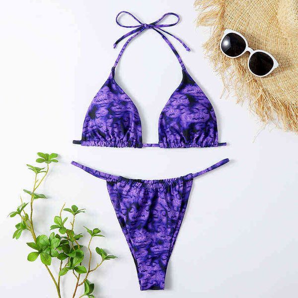 

bikini purple face drawstring strap swimsuit woman bikini, White;black