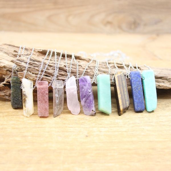 

silvery chains raw stone silce slab pendants necklaces healing reiki crystal amazonite amethysts quartz lapis gems necklace jewelry, Silver
