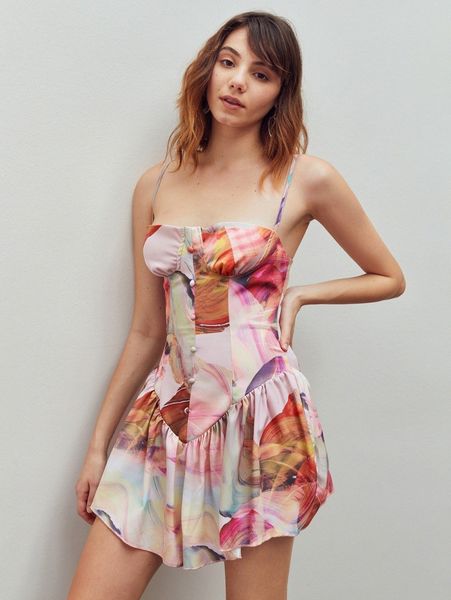 

x renzi allover print ruffle hem cami dress l6tw#, Black;gray