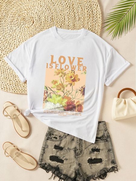 

floral & slogan graphic t-shirt p4nq#, White