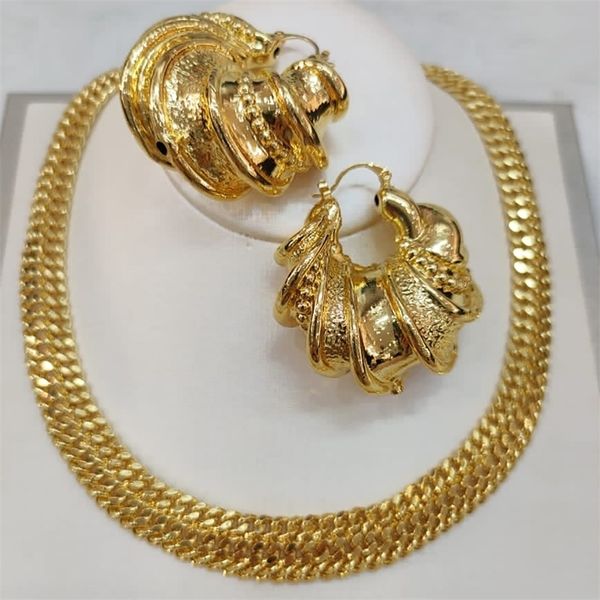 

dubai gold plated jewelry set for women trend round earrings pendant african copper necklace sets for party weddings 220712, Silver