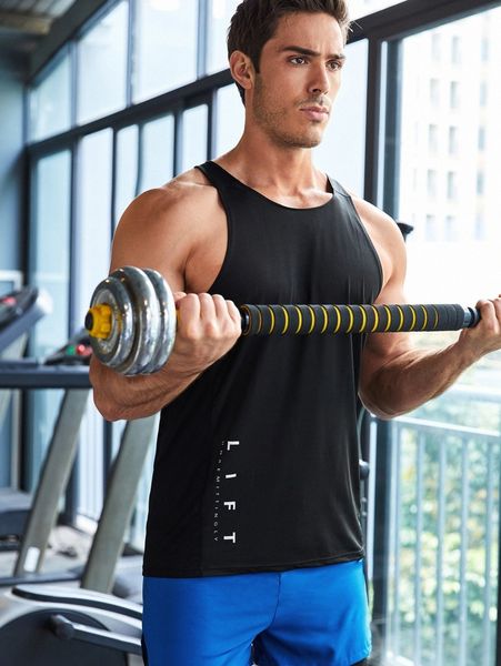 

men letter graphic racer back sports tank d8be#, White;black